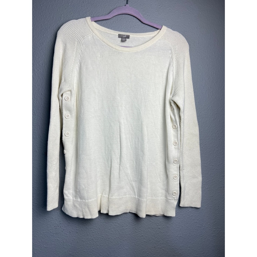 J. Jill Womens Petite Sm Cream Side Button Cotton Wool Blend Sweater Monochrome